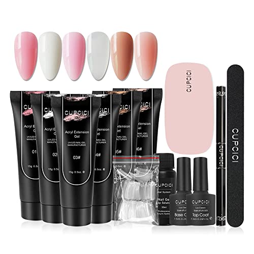 CUPCICI Poly gel Nail Kit with 6 Solid Colors for Nail Extension Gel with Nail Lamp Slip Solution base top coat and brush All In One for Nail Manicure Kit