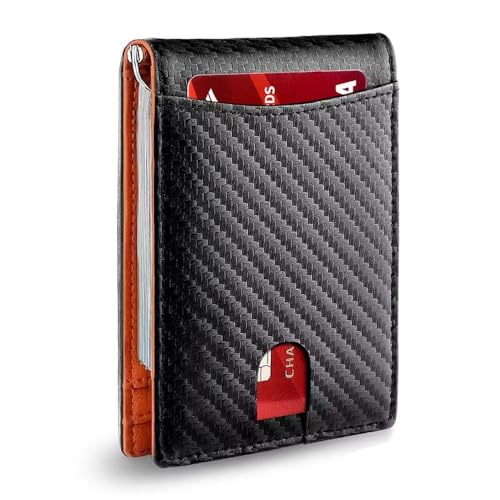 Mens Slim Wallet Anti-scan Leather RFID Blocking Front Pocket Minimalist Credit