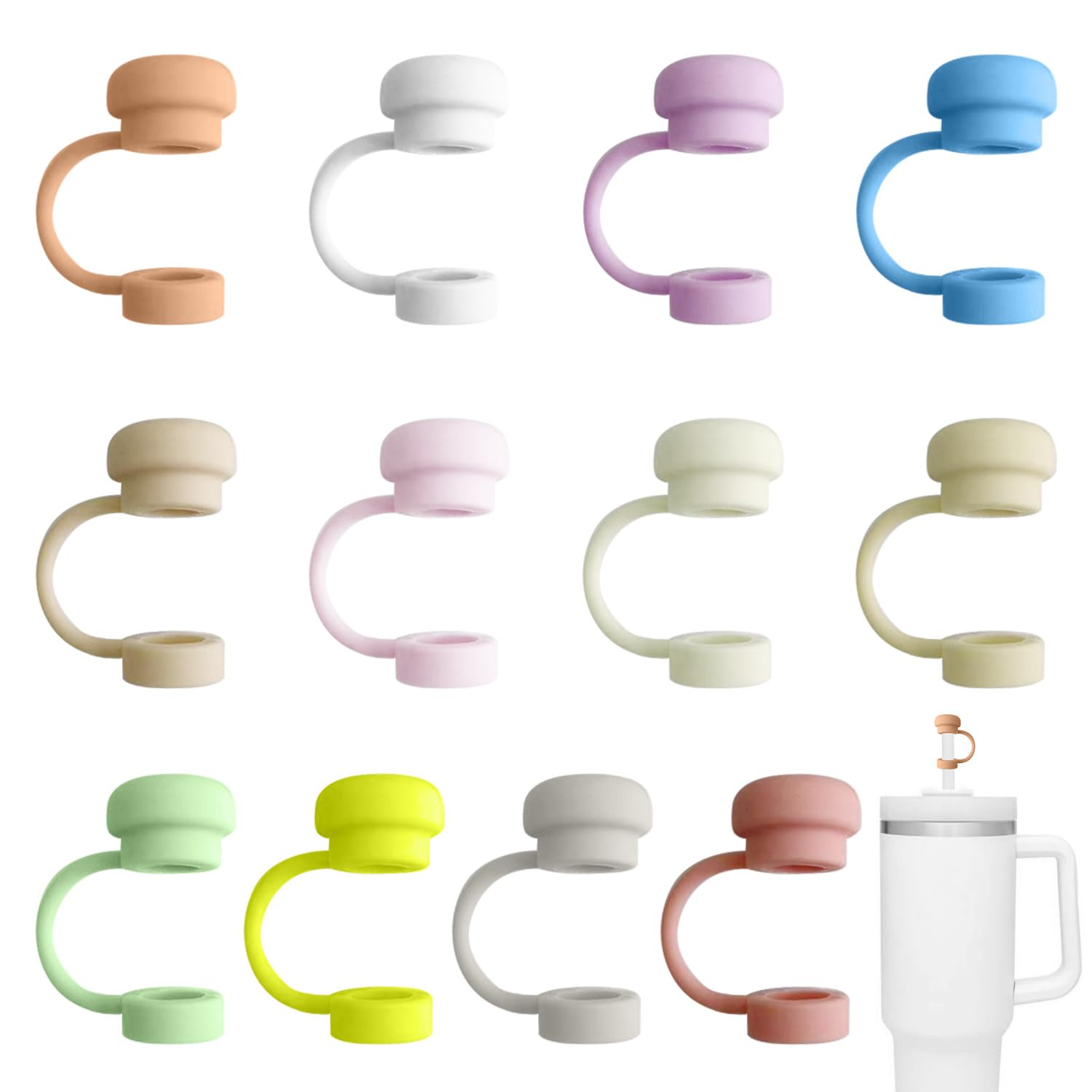 Teegxddy 6 pièces Toppers de paille pour verres à boire Stanley 40-20oz 10mm couvercles de paille en Silicone souple anti-poussière embouts de paille réutilisables