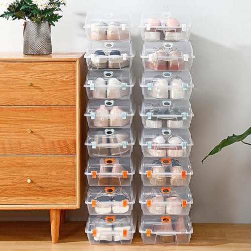 Image of C.S.M CSM Multipurpose Stackable Rectangular Footwear Storage Organiser(SHOEBOX-2) Containers with Lid, Clear Plastic, Large, Pack of 2