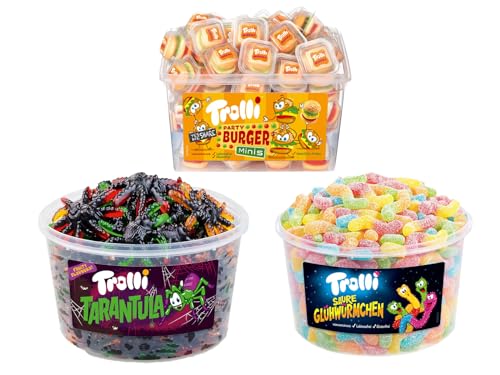 Trolli Dosen Diverse Sets 1er 2er 3er 4er Set Büro Party Mischpaket Grosspackung 1xTarantula1xBurger1xGlühwürmch & 1xHLKauf-Block