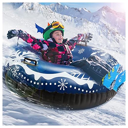 Upgraded 48 Inch Snow Tube No More Popped with Thicker 0.8mm Military Grade Material Inflatable Snow Sled for Kids and Adults Durable Sledding Tubes Extra Large Heavy Duty Inflatable Snow Tube