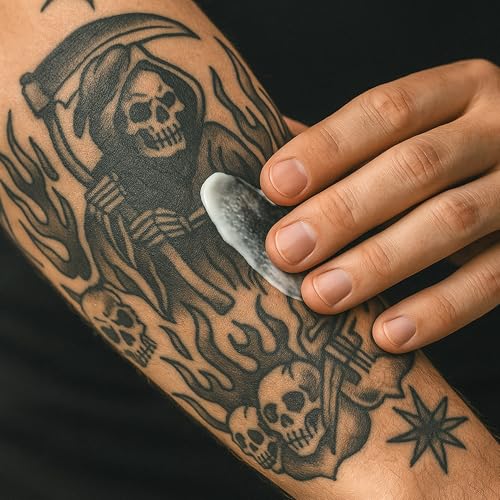 TATTOO HUSTLE BUTTER DELUXE ORIGINAL – Vegane Tattoopflegecreme 150ml & 2 Sachets a 7,5g für unterwegs – Mango-, Papaya- und Sheabutter fördern die Heilung – reduziert Rötungen und Schwellungen