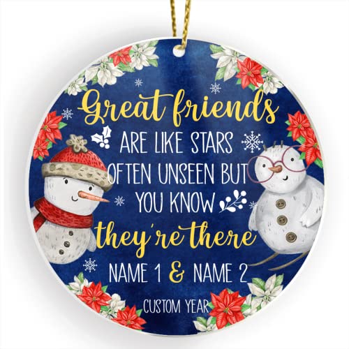 CUBICER Personalized Christmas Hanging Round Ornament Friendship Friend Quote Customized White Acrylic Ornament Design Pine Tree Decorations Gift for Kids Xmas Decorating House