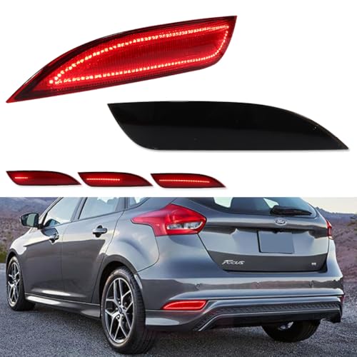 Image of for 2015 2016 2017 2018 Ford Focus Hatchback Rear Fog Bumper Reflector Brake Tail Sequential Turn Signal Lights Smoked Lens LED Lamp FO1185110, FO1184110