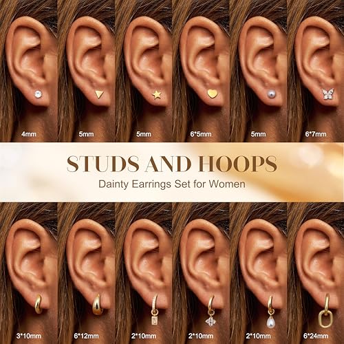 Jstyle Small Gold Hoops Earrings for Women 14K Gold Plated Huggie Hoop Earrings Lightweight Hypoallergenic Stud Earrings Set with Cubic Zirconia Pearl Charm Set-Earrings Stacks for Women No Tarnish2