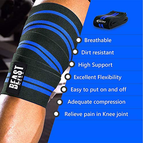 Image of Weight Lifting Knee Wraps Heavy Duty Elastic Compression Support for Squats Gym Power Lifting Olympic Lifting Workout Cross Training and Cross fit - Pack of 1 (Blue)