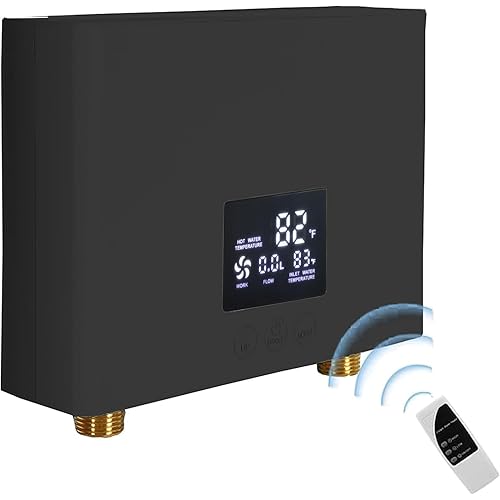 Electric Tankless Water Heater 3000W 110V Constant Temperature Instant Hot Water Heater with Remote Control Digital Display On Demand BLACK(with plug)