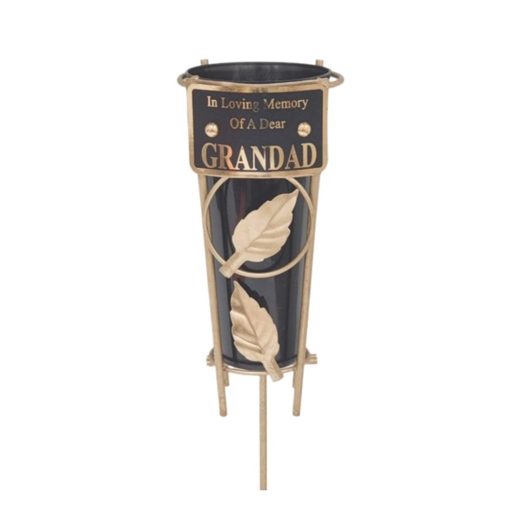 Widdle Gifts Black Graveside Memorial Flower Vase With Gold Stand - Grandad 1775