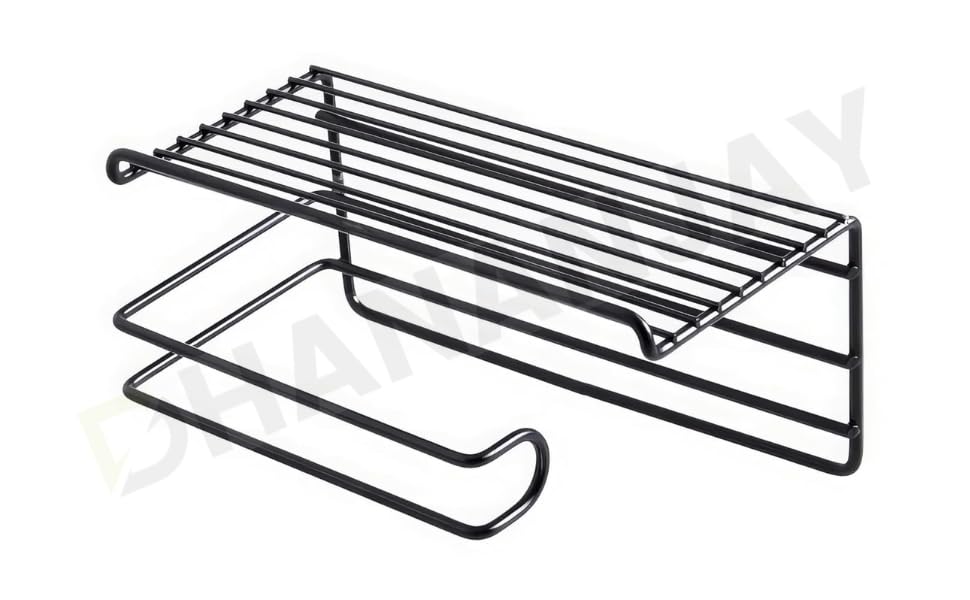 Image of Royal Brothers Self Adhesive Toilet Paper Holder /Tissue Paper Roll Holder with Mobile Stand /Towel Bar Hanger Storage Rack /Bathroom Accessories (Black)
