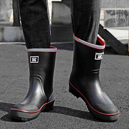 Image of HSBDNZQ Rain Boots for Men, Waterproof Mens Rubber Boots with PVC Unique Design, Comfort Lightweight Work Mud Boots, Resistant Durable Slip Garden Boots for Farming Gardening Fishing