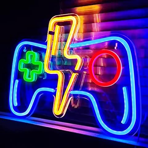 Ranslen Light Neon Sign Gaming, 16 x 11Inch LED Neon Lights, Neon Signs for Wall Decor Gamepad Neon Signs Gamer Gifts, Cool Party Wall Decoration for Teen Boys Bedroom, Gamer Room Accessories Cover