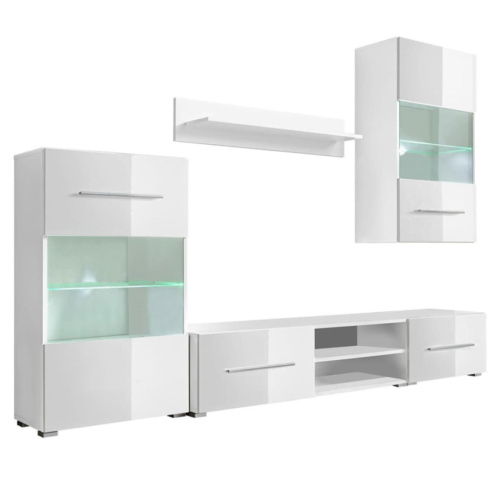 GuyAna Mobile TV a Parete Con Vetrina 5 Pz Illuminazione LED Bianco, Moderno, Soggiorno, Mobili Salotto Porta TV