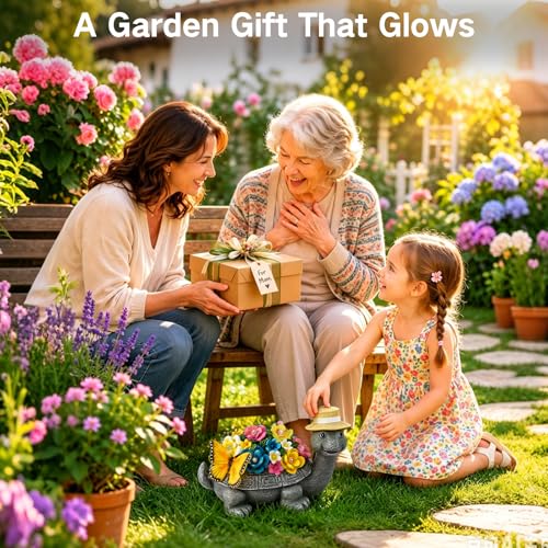 OUTONLIFE Solar Turtle Garden Statue with LED Lights, Flower & Butterfly Accent, Waterproof Resin Outdoor Figurine Decor for Patio Yard Lawn, Cute Gift for Mom Grandma Women by OUTONLIFE - Image 2