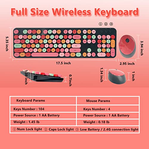 Image of Wireless Keyboard and Mouse Combo, Ergonomic Cute Retro Typewriter Full Size Colorful USB Cordless Keyboard Mouse Set for Gaming and Office (Red)