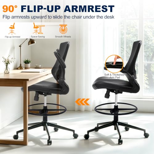 Image of Misolant Drafting Chair for Standing Desk, Tall Office Chair with Adjustable Height, 120Recline,Footrest Ring,Lumbar Support,High Office Chair for Home