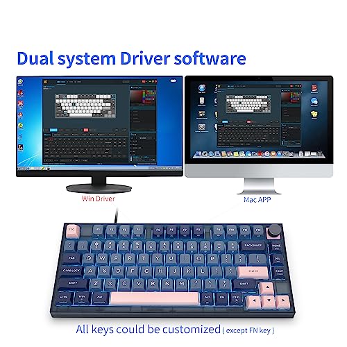 Image of MOLGRIA SKYLOONG GK75 75-Key RGB Backlit Gaming Keyboard with Dark Blue and Pink PBT Keycaps, Hot Swappable Yellow Mechinery Switches, Type C Wired Knob Mechanical Keyboard for Win /Mac OS