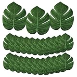 48 Pieces Artificial Palm Leaves, 2 Size Fake Leaf Plant Decor, Tropical Artificial Palm Leaves Green Monstera Leaves for Jungle Safari Beach Hawaiian Luau Theme Birthday Party Table Wall Decorations