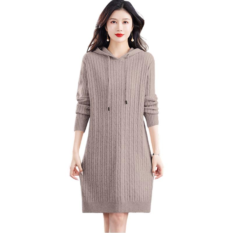 Robe pull à capuche en laine tricotée mi-longue d'automne - 5