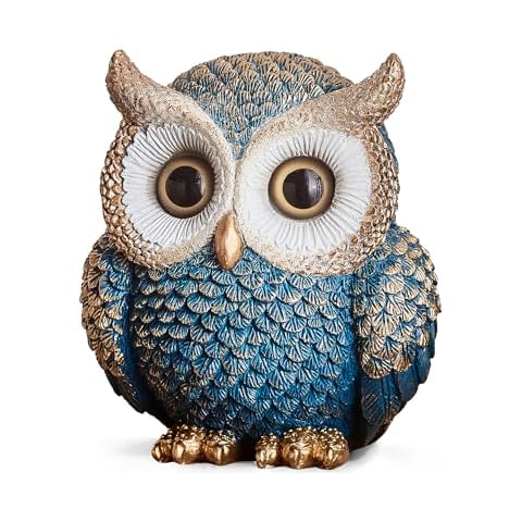 FJS Owl Statue Home Decor, Cute Owl Scuplture for Shelf Decor Aesthetic Coffee Table TV Stand Fireplace Decor, Small Owl Figurine Living Room Office Bedroom Decorations Cover