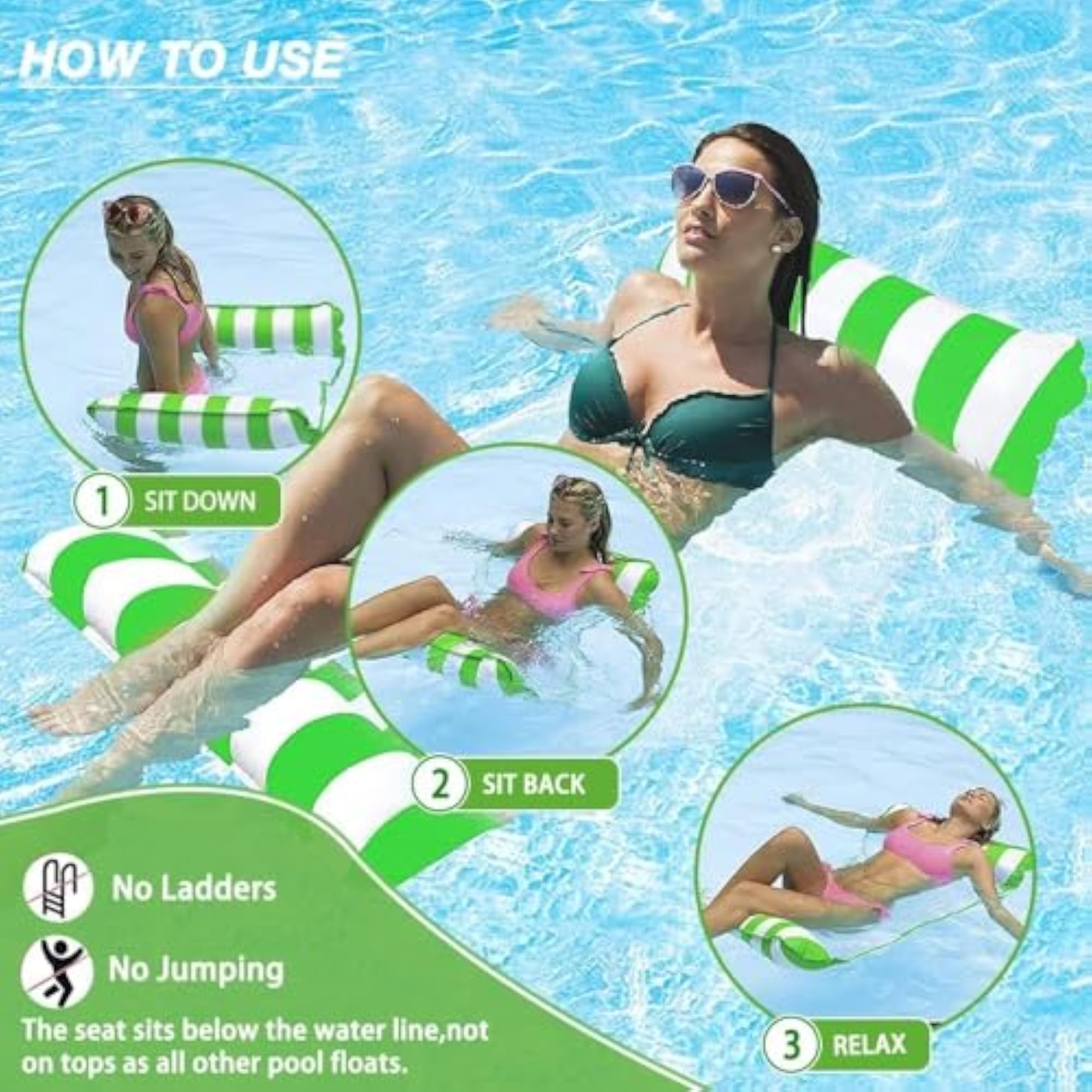 Inflatable Swimming Floating Bed, Adults Water Bed Lounge