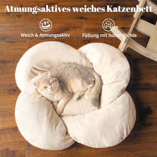 CheerPals Erhöhtes Katzenbett Blumenform, 55cm L&W Großes Katzensofa, Stilvoll Katzenstuhl mit Hochelastischer Weich Kissen, Katzenmöbel zum Schlafen für Alle Katze