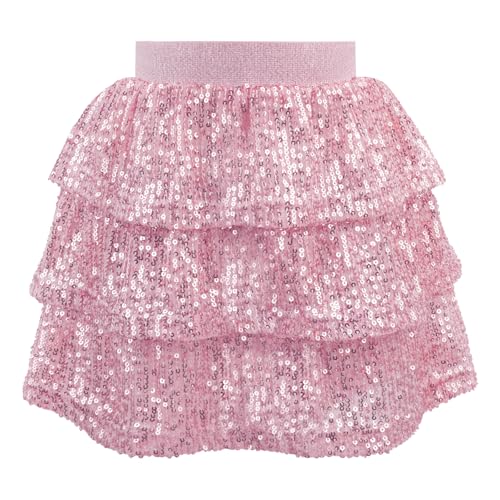 Bezioner Jupe Paillette Fille Sequin Scintillante Avec Volant et Taille Élastique - Patineuse Tenue de Fête Carnaval Rose 110