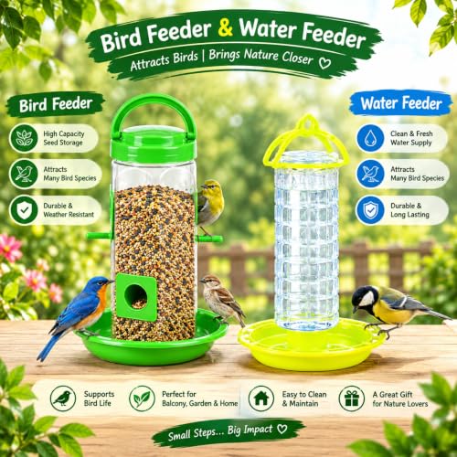 Image of FORREVER Bird Feeder - Hanging Bird Feeder for Balcony, Garden & Outdoor Use (Water & Food Feeder Combo)