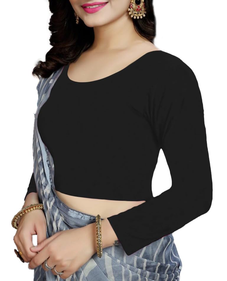 the blazze Women's Cotton Stretchable Scoop Neck 3/4 Sleeve with Back Scoop Regular Fit Readymade Saree Blouses for Womens L674-picture-58