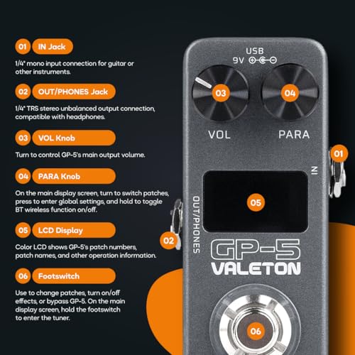 Image of Valeton GP-5 Compact Multi-Effects Guitar Processor with SnapTone Technology, IR Loader, 100+ Effects, Bluetooth, USB Audio Interface