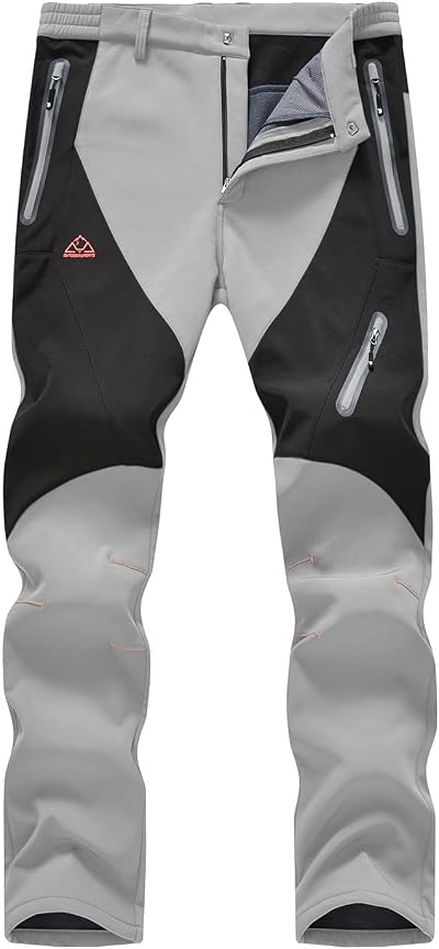 Rdruko Men's Winter Hiking Pants Waterproof Fleece Lined Ski Snow Softshell Work Pants with Pockets