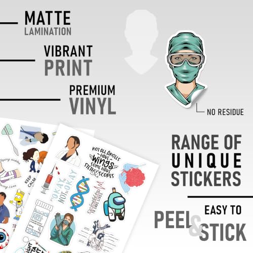 Image of Pack of 62 Stickers for Doctor - Laptop Sticker for Doctors, Vinyl-Self-Adhesive