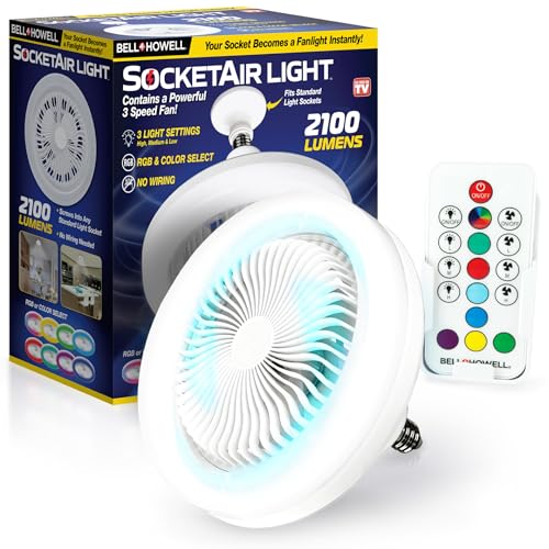 Bell+Howell SocketAir Wireless Ceiling Fan Light with Remote Control, Extender,110-120 Volt, 2100...