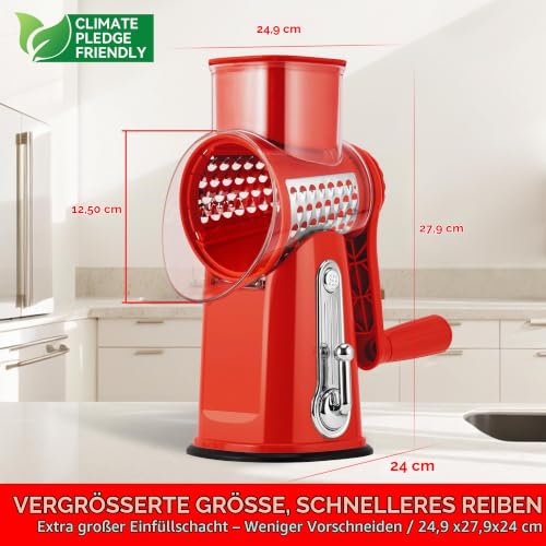 SUSTEAS Käsereibe mit Kurbel - Reibe für Gemüse mit 5 Trommelblättern – Ansicht 6