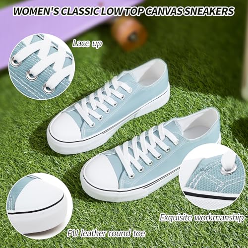 Image of Adokoo Canvas Tennis Shoes for Women Low Top Casual White Black Sneakers for Women Lace Up Fashion Comfortable Walking Shoes