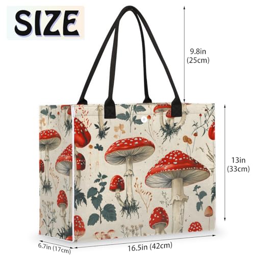 Red Mushroom Patterns Tote Bag for Women Large Beach Bag Reusable Tote Bags for Work Travel Beach Shopping2