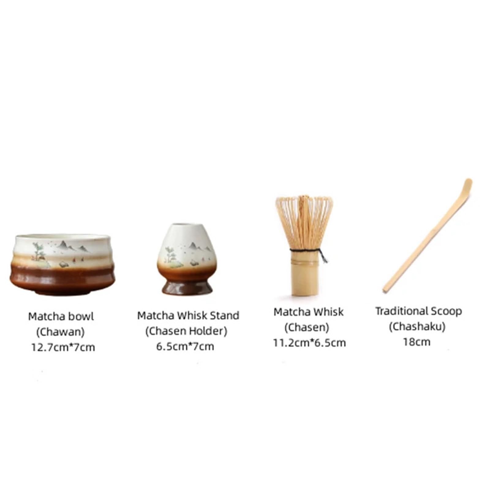 Juego de 4 piezas de té Matcha hecho a mano, fácil de limpiar, con soporte, cuenco, batidor, cuchara, accesorios tradicionales for ceremonias. Juego de Té Matcha(Black)