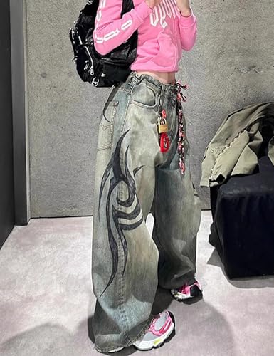 Unisex Baggy Jeans Totem Print Grunge Pants Y2k Gothic Jeans Hip Hop Oversized Denim Pants Vintage Graphic Streetwear3