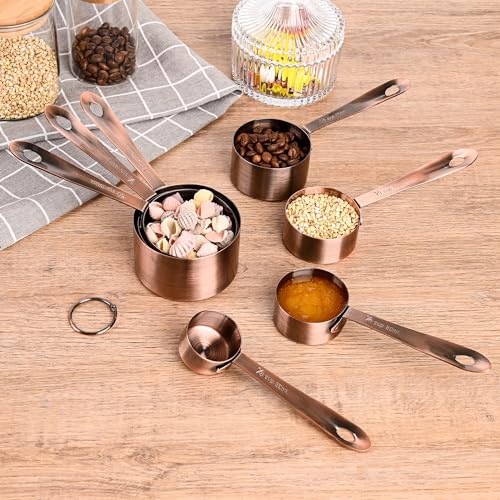 Juego de 7 vasos medidores de acero inoxidable con baño de cobre miniatura 4