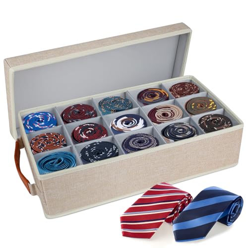 Lukeline Belt Organizer for Closet Tie Storage Organizer Bins with 15 Compartments Drawer Organizer Linen Closet Organizers Storage Box for Socks Bras Briefs Ties Belts