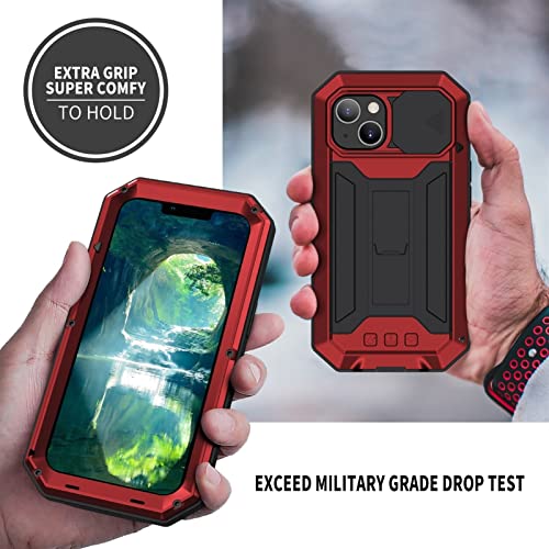 Étui métal iPhone 13 Pro Max antichoc avec protège-écran coque armure blindée rouge - 7