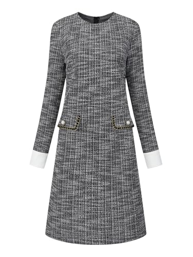 Hobemty Women's Tweed Dress Formal Work Long Sleeve Sheath Dresses Small  Black at Amazon Women's Clothing store