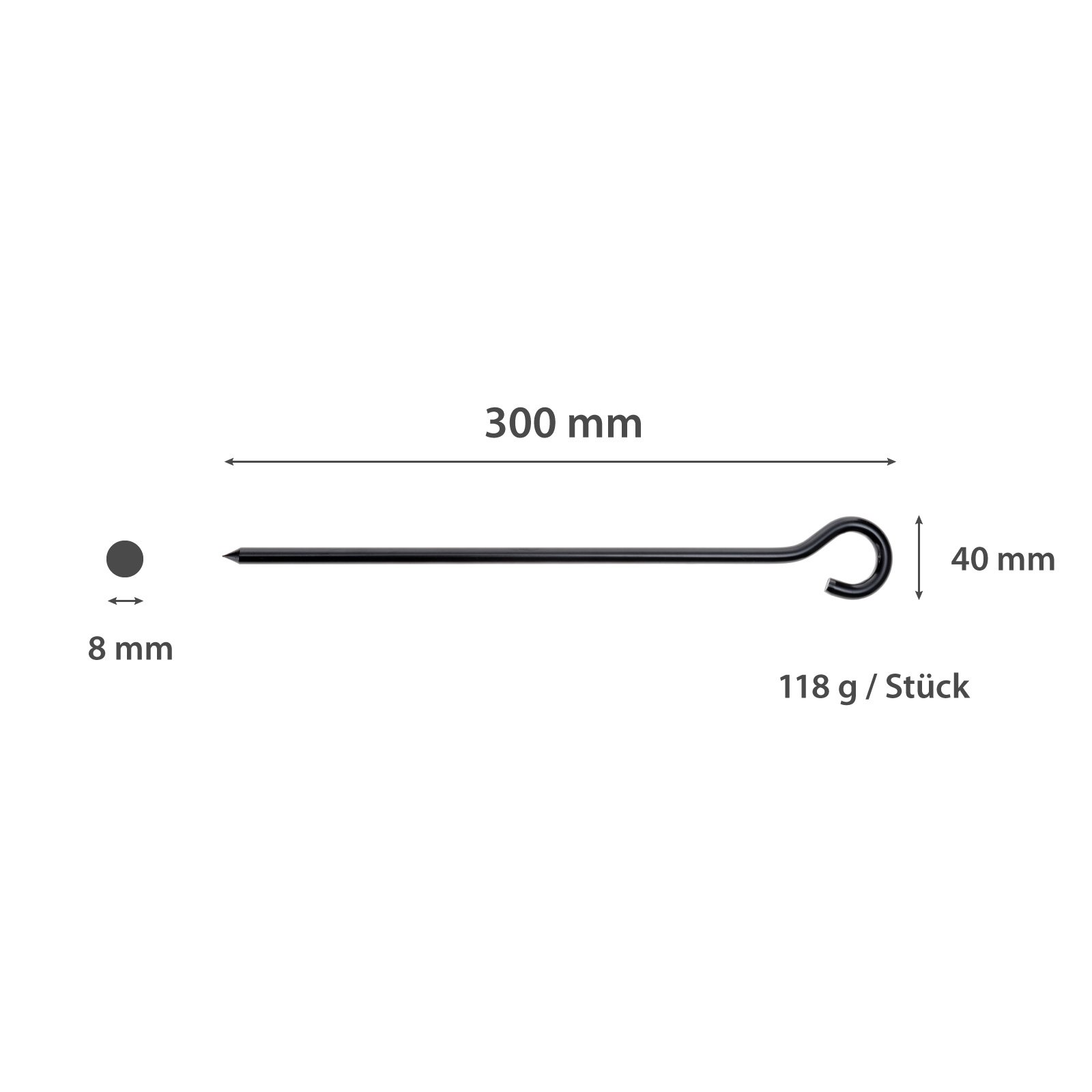 JUSTCAMP Upland Stahl-Erdnagel mit großer Öse 30 cm - Robuste Felsbodenheringe aus beschichtetem Stahl für Harte & steinige Böden - Sturmheringe Camping Erdnägel - 96 Stück