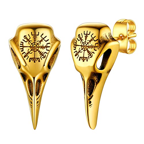 Boucles d'oreilles Viking Crâne de Corbeau en acier inoxydable noir