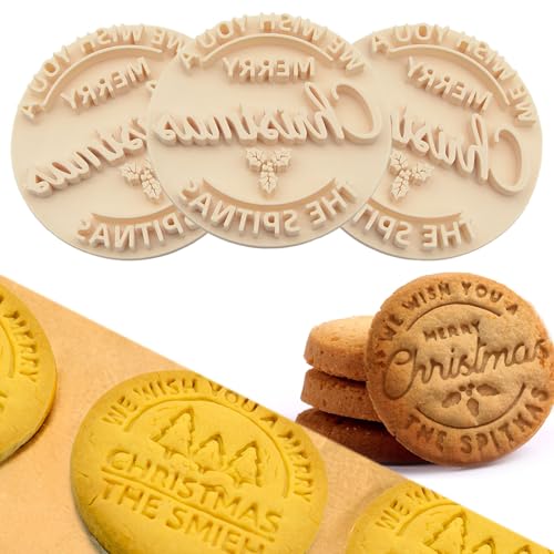 3 PCS Personalized Christmas Cookie Stamps with Cutter, Customizable Christmas Cookies with Your Family Name, Handmade Baking Gifts, Children's Gifts, Bakers - Merry Christmas Cookie Cutter