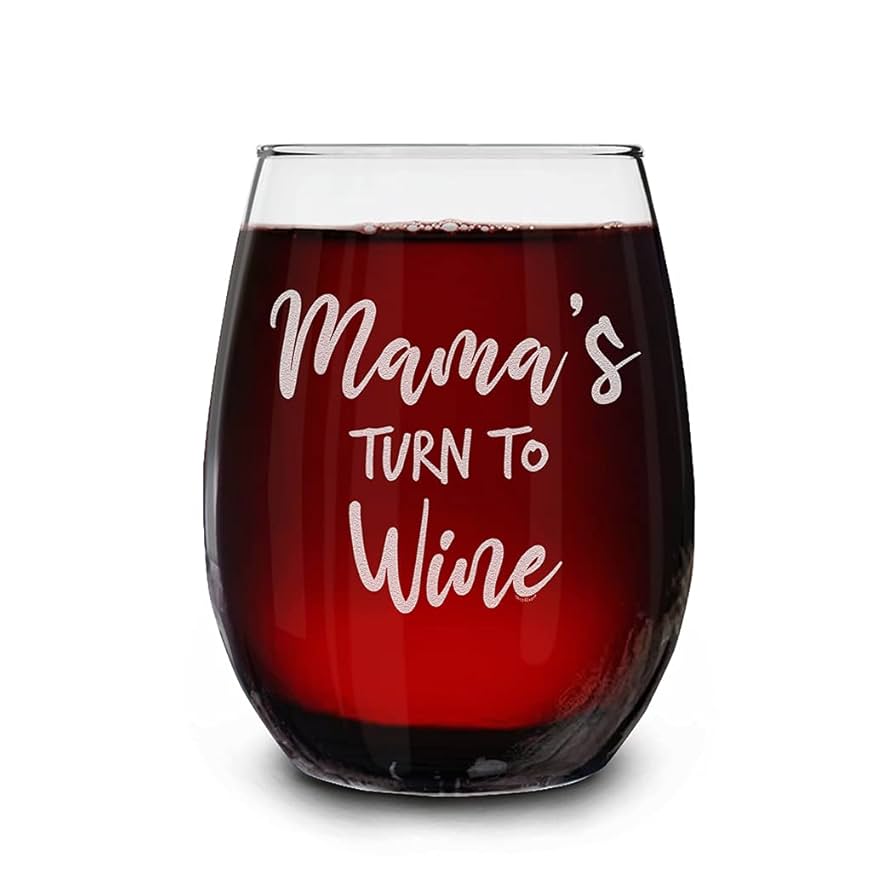Amazon.com | shop4ever Mama's Turn To Wine Engraved Stemless Wine Glass 15 oz. Funny Gift for Mom Mother's Day Gift Ideas: Wine Glasses