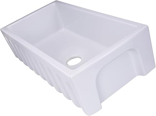 Miniatura 5 de Fregadero de granja blanco – Fregadero de granja de 36 pulgadas con delantal, fregadero de cocina de granja de arcilla refractaria, fabricado en