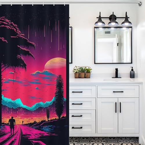 Rideau douche tissu rétro vibrant imperméable lavable 152x183cm - 5