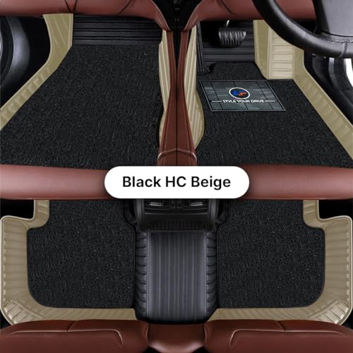 Image of Autofurnish Combination 9D Car Mat Full Set for KIA Seltos (Manual 2026 || Luxury Leather Dual-Stitch Full Set 9D Car Floor Mat || 100% Waterproof || Color : Black HC-Beige