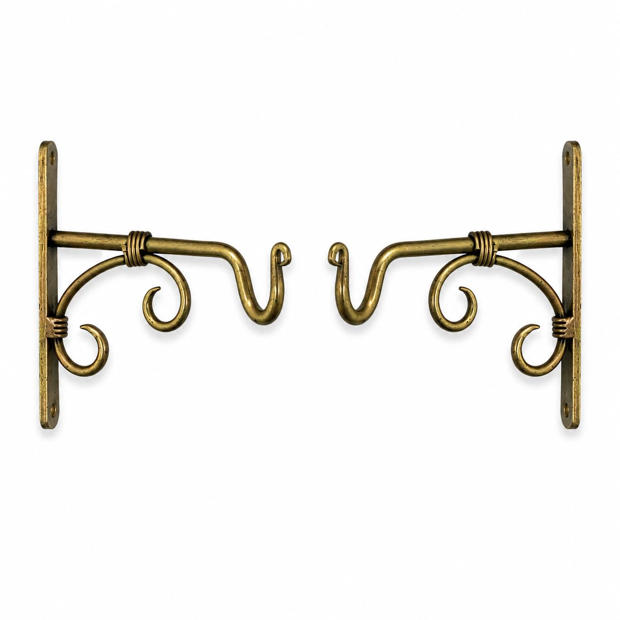 Decorative Iron Wall Brackets for Hanging Plants (Set of 2) | Antique Brass Finish Heavy Duty Hooks for Lanterns, Bird Feeders & Wind Chimes | Balcony & Garden Decor (Only Brackets)-image-10